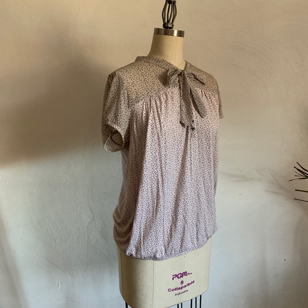 LOFT Polka Dot Office Casual Blouse - pussybow princess sleeve Neutral minimal - Picture 3 of 9